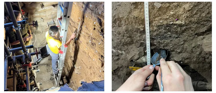 The first panel shows a woman who was on a ladder working on the face of the ground, the second one is a neighbor of the hands correctly to the earth's face